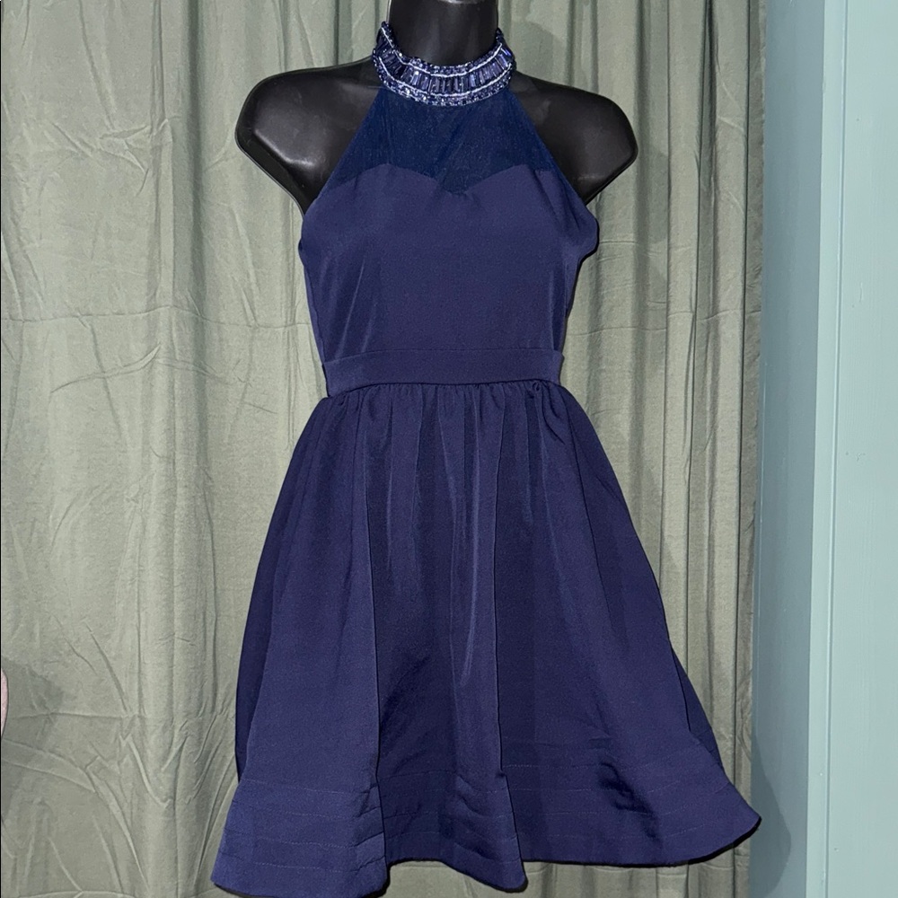 Rare Editions Navy Blue Halter Mini Dress